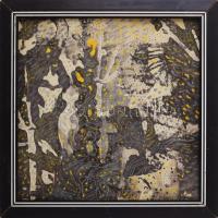 Polgár Csaba (1942-2016): Kompozíció. Vegyes technika, vászon, kartonon. Jelezve jobbra lent. Hátoldalán Képcsarnok Vállalat cimkéjével. Fakeretben. 38x38 cm