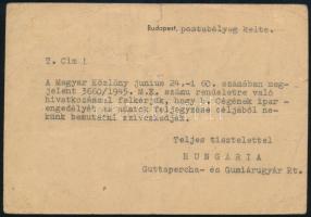 1945 (2. díjszabás) Budapest helyi levelezőlap 2 db bélyeggel, a 10f/4f fordított felülnyomással! Fu...