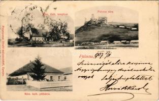 1907 Palocsa, Plavec; római katolikus templom és plébánia, vár. Fénynyomat Divald műintézetéből (Eperjes) / Roman Catholic church and parish, castle (EB)