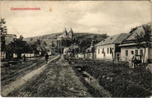 Garamszentbenedek, Sankt Benedikt, Sväty Benadik, Hronsky Benadik; bencés apátság, utcakép. Brunczlik J. kiadása (Aranyosmarót) / Benedictine monastery, street (ázott sarok / wet corner)