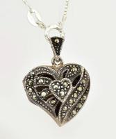 Ezüst (Ag) nyaklánc szelencével, markazitkövekkel, jelzett, bruttó 8,5g