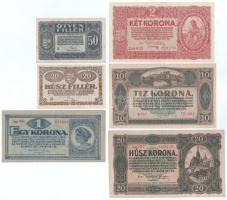1920. 20f - 20K (6xklf) T:F-VG, közte szép papír, pici szakadás