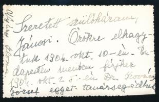 cca 1960 Jánosi Nyáry-kastély fényképe, rajta báró Nyáry Ilona saját kézzel írt soraival