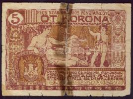Pécs 1920. 5K pénztárjegy T:IV-