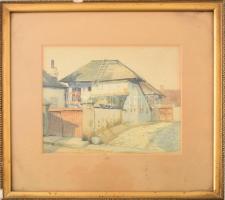 Jelzés nélkül, XX. sz. eleje: Utcarészlet (Tabán v. Szentendre?). Akvarell, papír. Üvegezett, sérült...