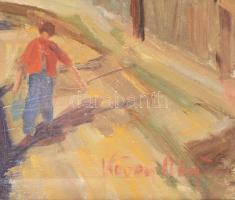 Kövesi (Kövesy) Albi (1900-?): Falusi utca. Olaj, vászon, jelezve jobbra lent, hátoldalán Képzőművés...