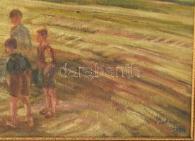 Platthy György (1908-2003): Falusi kovács, 1954. Olaj, vászon, jelezve jobbra lent, hátoldalán Platt...