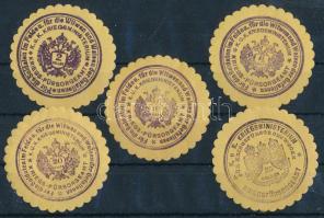 Ausztria 1915 K.u.K. Hadügyminisztérium katonák, özvegyek, árvák 5 db klf segélybélyeg