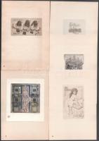 12 db ex libris rézkarc. Kass János, Vertel Ferenc, stb. XIV. nemzetközi ex libris kiállításra készü...