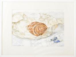 Szakáll Ágnes (1945-): Csendélet kakaóscsigákkal és szaloncukrokkal. Akvarell, papír. Jelzett, Szaká...