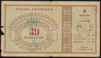 cca 1955 Népstadionba szóló belépőjegy, sérüléssel