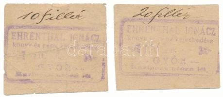 Győr ~1920. 10f + 20f "Ehrenthal Ignácz könyv- és papírkereskedése" T:F,VG / Hungary / Győr ~1920. 10 Fillér + 20 Fillér "Ignácz Ehrenthal's book and stationery store" C:F,VG