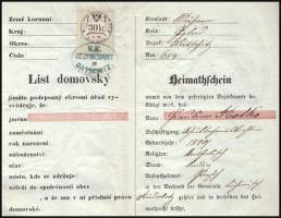 1850 Német és cseh nyelvű származási bizonyítvány, 30 kr okmánybélyeggel, K. k. Bezirksamt in Datsch...