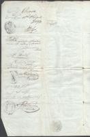 1850 Német és cseh nyelvű származási bizonyítvány, 30 kr okmánybélyeggel, K. k. Bezirksamt in Datsch...