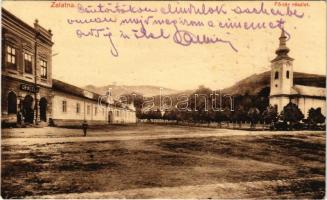 1911 Zalatna, Zlatna; Fő tér, templom, Dengel F. üzlete / main square, church, shop (EK)