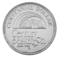 Kanada 1982. 1$ Ag "Centennial Dollar - Century Saskatoon / Bridging 100 years 1962-1982" az elkészült 100db-ból a "48"-as sorszámú tanúsítvánnyal, dísztokban (17,09g/0.999/33mm) T:AU (eredetileg PP) apró felszíni karcok