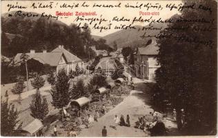 1909 Zalatna, Zlatna; Posta utca, piac. Baik Traján kiadása / street view, market (EK)