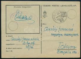 1941 Tábori posta levelezőlap / Field postcard "M. kir. 2. honvéd határvadász zlj. parancsnokság" + "TP / 68"