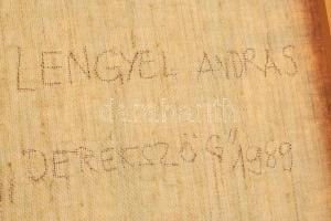 Lengyel András (1952-): Derékszög, 1989. Vegyes technika, applikáció, vászon. Jelzett a hátoldalán. ...