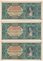 1946. 100.000MP (3x) egyugrásos sorkövetők és közeli sorszámok "B 167 013249 + B 167 013251 + B 167 013254" T:XF, hajtatlan de az egyiken enyhe szennyeződés Adamo P30