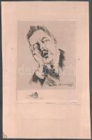 Baky Győző (1902-1972): Álmodozó (cím nélkül), 1930. Rézkarc, papír. Jelzett. Művészpéldány Epreuve d'artiste jelzéssel. Lap széle kissé foltos. 23x18 cm
