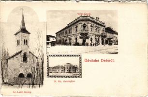 Dés, Dej; Voith palota, Décsey és Szilágyi (ezelőtt Rehák) üzlete, Óvári torony, M. kir. törvényház / palace, shops, court, tower. Art Nouveau (vágott / cut)