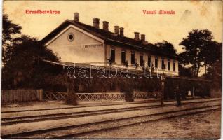1908 Erzsébetváros, Dumbraveni; vasútállomás. Schottes A. kiadása / railway station (fl)