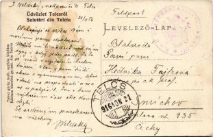 1916 Telcs, Telciu; mozaiklap 4 képpel: görög katolikus templom és iskola, állami elemi népiskola, k...