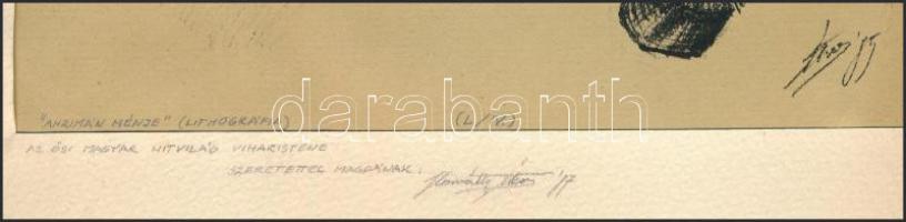 Horváth Ákos (?- ): Ahrimán ménje. Litográfia, papír, jelzett, számozott (L/IV). Paszpartuban, részb...