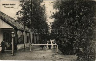 1916 Málnásfürdő, Baile Malnas, Malnas Bai; Társas-ház. Pálfi Manó kiadása / house + "BRASSÓ - MÁDÉFALVA - KOLOZSVÁR 246" sz. vasúti mozgóposta bélyegző (EK)