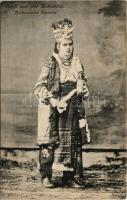 Gruss aus der Bukowina. Ruthenische Bäuerin / Bukovinai népviselet, Rutén (ruszin) földműves felesége / Ruthenian (Rusyn) folklore from Bucovina, traditional peasant woman costume. Leon König (Czernowitz) + "K.u.k. Infanterieregiment" (fl)