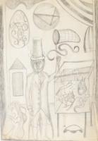 Péter András (Anna Margit festőművész fia): Portré. Akvarell, golyóstoll, papír. Jelzés nélkül. Háto...