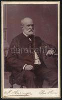 cca 1870 Hunfalvy Pál, szül. Paul Hunsdorfer (1810-1891) cipszer származású magyar jogász, etnológus, nyelvész portréja, keményhátú fotó, Bad Ems, M. Anzinger, 10x6 cm