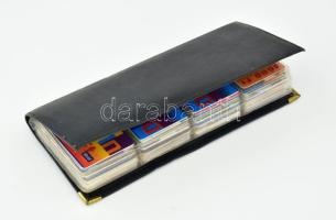 100 db telenfonkártya és feltöltőkártya használt gyűjtemény, bőr berakóban