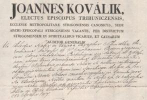 1817 Buda, Koválik János (1770-1821) tribunici választott püspök, esztergomi érseki helynök által ki...