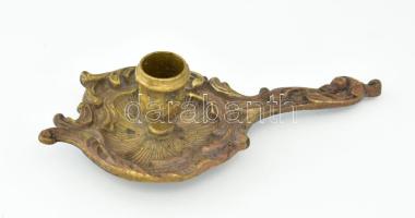 Díszes bronz sétáló gyertyatartó, 20x9,5x6 cm
