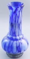 Kék fehér muranoi üveg váza. Hutaüveg, anyagában színezett, hibátlan 33 cm