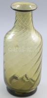 Húzott zöld díszüveg váza. Hutaüveg, anyagában színezett, hibátlan 27 cm