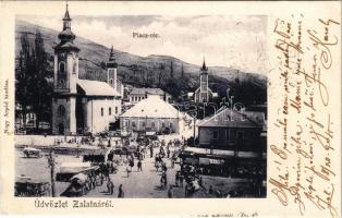 1904 Zalatna, Zlatna; Piac tér, templomok. Nagy Árpád kiadása / market square, churches (EK)