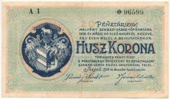 Szeged 1918. 20K "A1 06599" T:F szép papír / Hungary / Szeged 1918. 20 Korona "A1 06599" C:F fine paper Adamo SZE-3.2