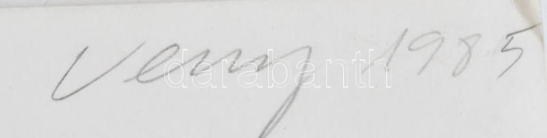 Veszely Ferenc (1945-), kétoldalas mű: Múzsa, 1985. Ofszet, applikáció, papír, jelzett, művészpéldán...