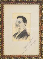 Visontay Kálmán (1870 - 1918): Férfiportré (Arad, 1905), ceruza, papír, jelzett, üvegezett keretben, kis hibákkal, 17×10 cm