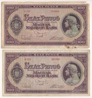 1945. 100P (2x) "E 187 034444" + "E 210 061666" T:F-VG, egyiken kis anyaghiány Adamo P18