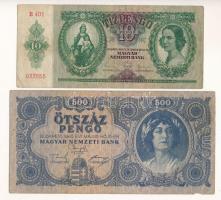 1936. 10P "B 401 033555" + 1945. 500P "K 045 0033533" T:VG, egyiken pici anyaghiány Adamo P9, P19