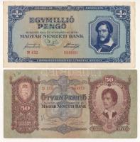 1932. 50P "D 106 099959" + 1945. 1.000.000P "N 432 088688" T:F szép papír, VG Adamo P14, P25
