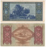 1932. 50P "D 106 099959" + 1945. 1.000.000P "N 432 088688" T:F szép papír, VG
A...