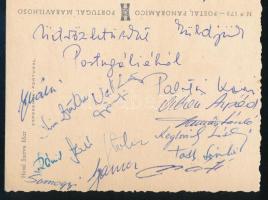 1966 Győri ETO labdarúgói által aláírt képeslap (Palotai, Orbán, Nell, Keglovics, stb.)