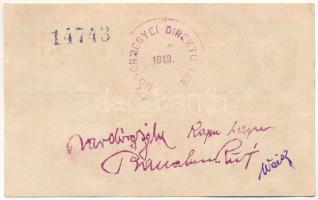 Magyaróvár / Mosonvármegye Direktóriuma 1919. május 7. 2K hátoldalán bélyegzés, aláírások és sorszám...