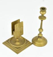 Aranyozott fém gyufatartó. Empire stílusú. m: 12 cm + egy gyertyatartó 17 cm