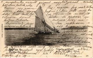 1903 Balaton, vitorlás hajó szélben. Kampmann H. kiadása (EK)